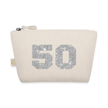 Number 50 Silver Glitter - 50th Anniversary - Organic Pouch - nature - Front