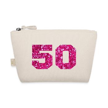 Number 50 Pink Glitter - 50th Anniversary - Organic Pouch - nature - Front