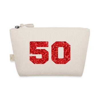 Number 50 Red Glitter - 50th Anniversary - Organic Pouch - nature - Front