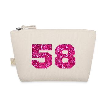 Number 58 Pink Glitter - 58th Anniversary - Organic Pouch - nature - Front