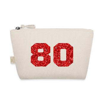 Number 80 Red Glitter - 80th Anniversary - Organic Pouch - nature - Front