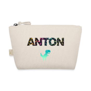 ANTON - Beautiful boy name with dinosaur - Organic Pouch - nature - Front