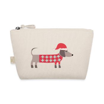Chien teckel de Noël avec un chapeau de Père Noël et un pull - Trousse biologique - nature - Devant