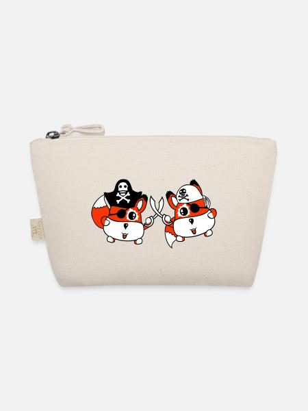2 Little Cute Pirate Foxes Eye Patch Saber Duel - Organic Pouch - nature - Front