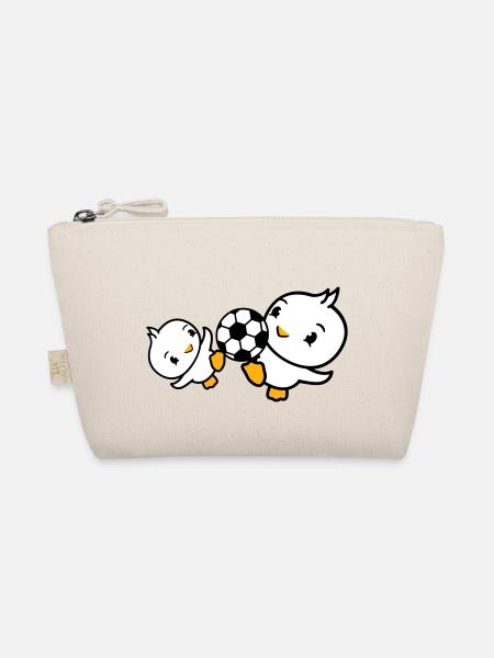 2 Birds Playing Soccer Together Fun Ball Sports - Organic Pouch - nature - Front
