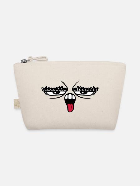 tongue stick out mouth 2 eyebrows eyes - Organic Pouch - nature - Front