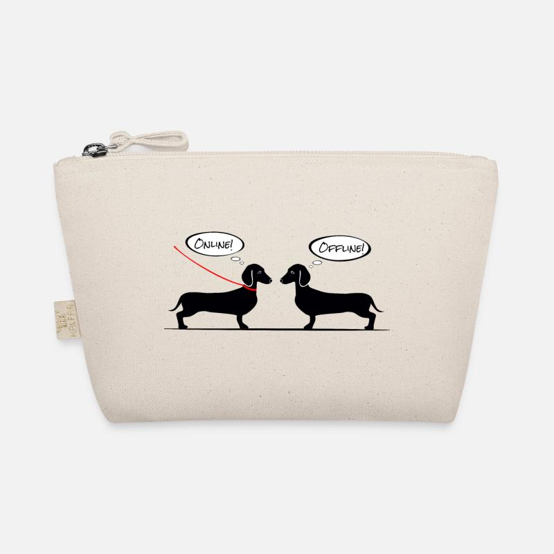 Dackel online, Teckel offline - Dachshund Shirt - Bio-Täschchen - Natur