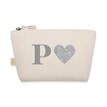 Silver Heart Letter p - Organic Pouch - nature - Front