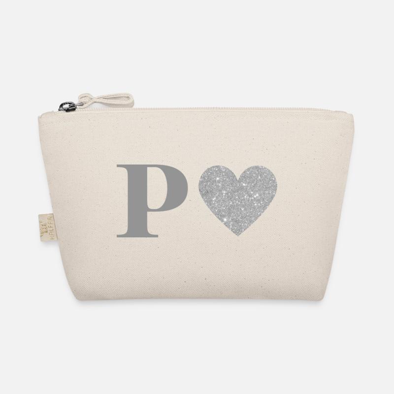 Silver Heart Letter p Organic Pouch