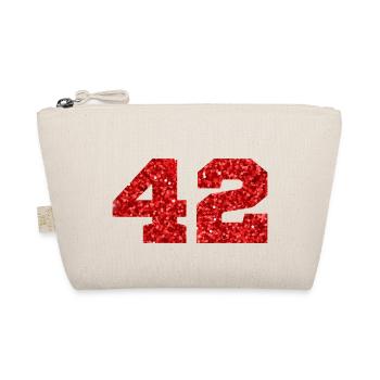 Number 42 Red Glitter - 42nd Anniversary - Organic Pouch - nature - Front