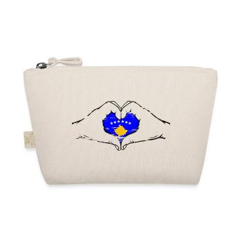 Kosovo Flagge Hände Herzform used - Bio-Täschchen - Natur - Vorne