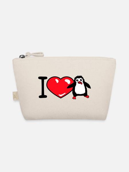 I Love Penguin Love Heart Symbol Cute Child Baby - Organic Pouch - nature - Front