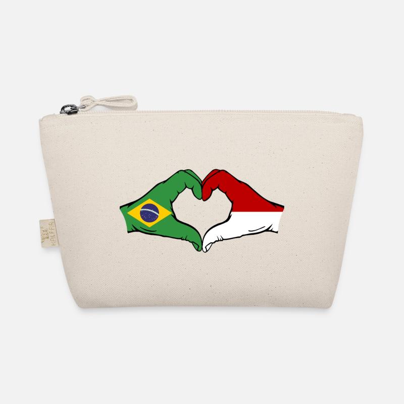 Brésil Indonésie Drapeau Main Coeur Forme Trousse biologique