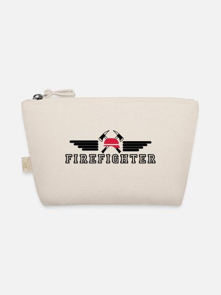FIrefighter Logo mit Helm und Axt mit Wings - Bio-Täschchen - Natur