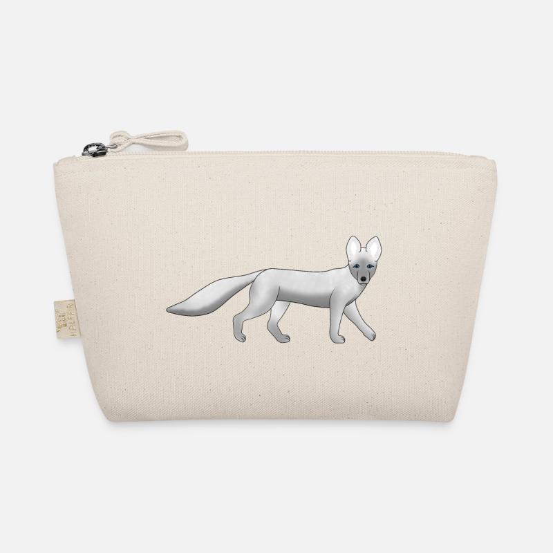 Polarfuchs schaut Bio-Täschchen