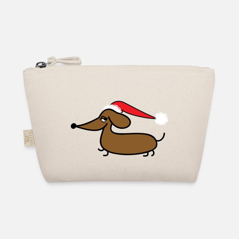 Dackel mit Weihnachtsmütze - Bio-Täschchen - Natur