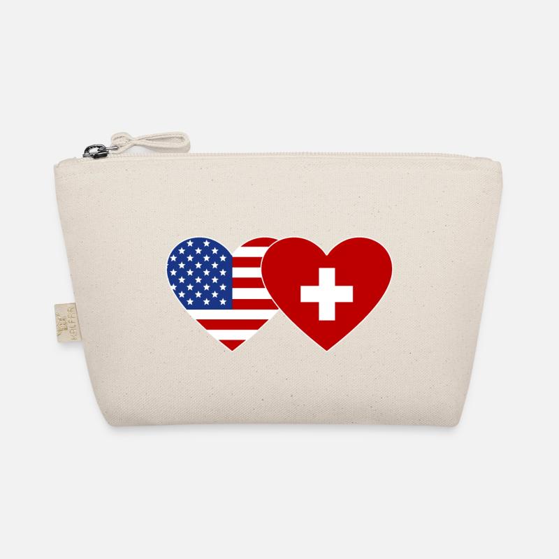 USA Schweiz Flagge Herz - Bio-Täschchen - Natur