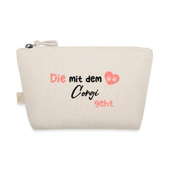 Die mit dem Corgi geht - Hund Hundeliebhaber Humor - Bio-Täschchen - Natur - Vorne