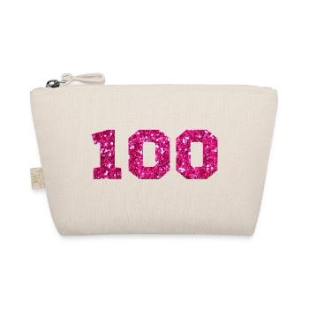 Number 100 Pink Glitter - 100th Anniversary - Organic Pouch - nature - Front