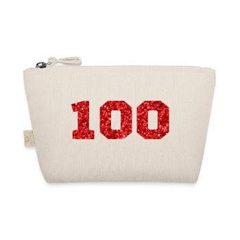 Number 100 Red Glitter - 100th Anniversary - Organic Pouch - nature - Front