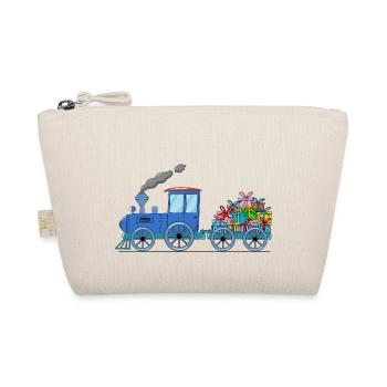 Kinderzug Eisenbahn mit Anhänger in blau - Bio-Täschchen - Natur - Vorne