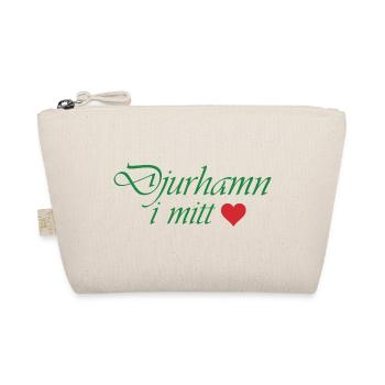 Green calligraphy "Djurhamn in mine" with a red heart - Organic Pouch - nature - Front