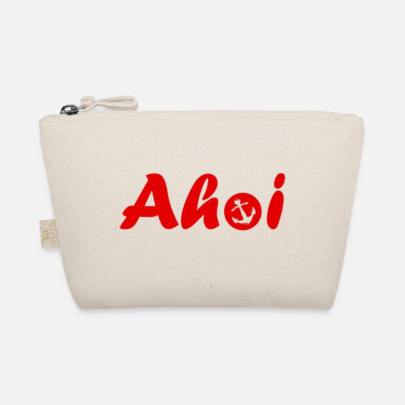 Ahoi Schriftzug mit Anker rot - Bio-Täschchen - Natur