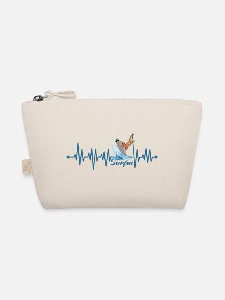 Heartbeat Surfing Surfer Surfboard Vacation - Organic Pouch - nature - Front