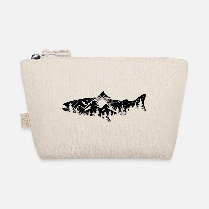 Silhouette Forelle - Angler mit Landschaft Bio-Täschchen
