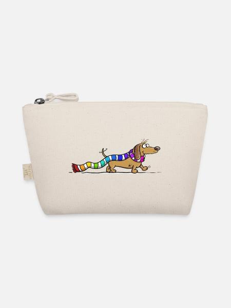 Dackel mit Regenbogen Schal Cartoon Dachshund Hund - Bio-Täschchen - Natur