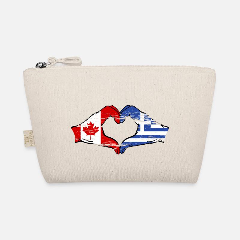 Canada Greece Flag Hands Heart Shape Used Organic Pouch