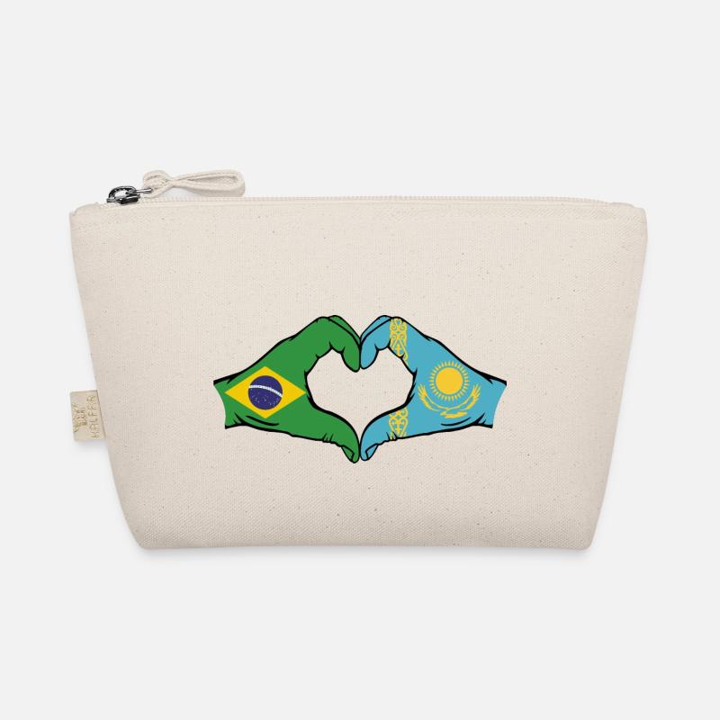 Brazil Kazakhstan Flag Hands Heart Shape Organic Pouch