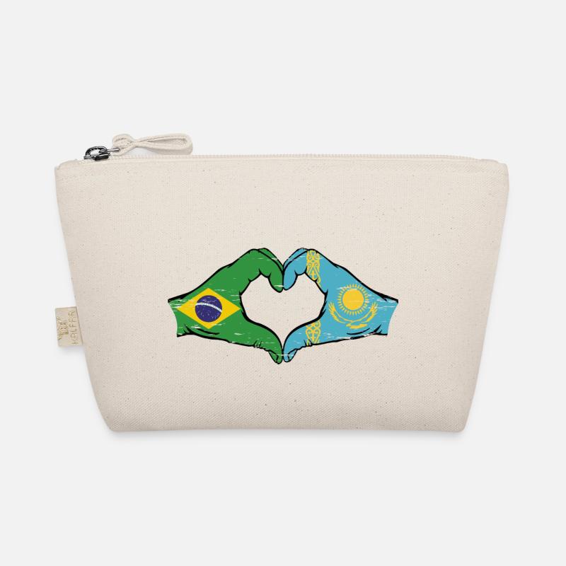 Brésil Kazakhstan drapeau mains forme de coeur utilisé Trousse biologique