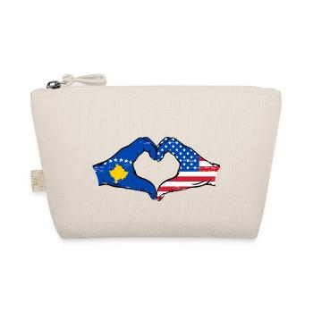 Kosovo USA Flag Hands Heart Shape Used - Organic Pouch - nature - Front