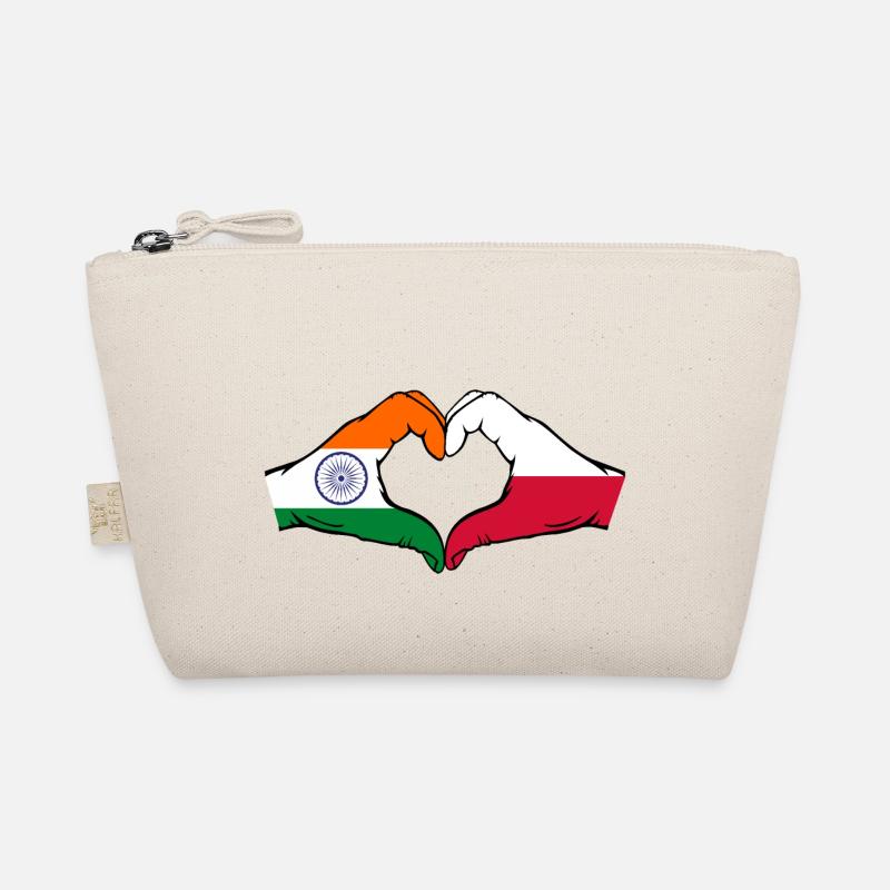 India Poland Flag Hands Heart Shape Organic Pouch