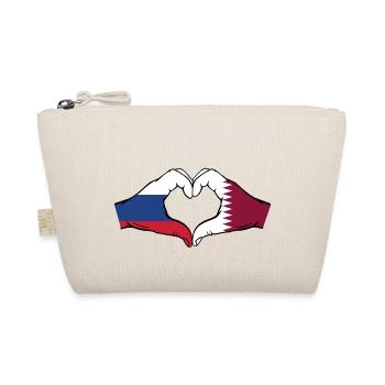 Russland Katar Flagge Hände Herzform - Bio-Täschchen - Natur - Vorne
