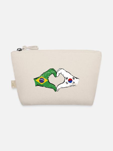 Brasilien Südkorea Flagge Hände Herzform used - Bio-Täschchen - Natur