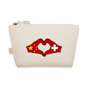China Switzerland Flag Hands Heart Shape - Organic Pouch - nature - Front