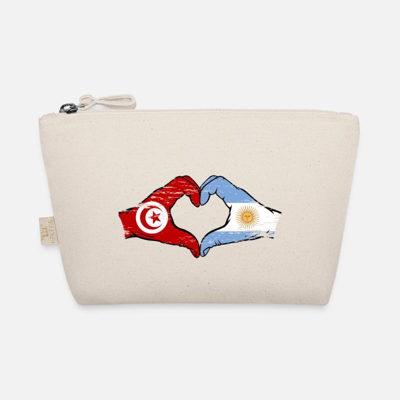 Tunisie Argentine Drapeau Mains Coeur Forme Utilisé Trousse biologique