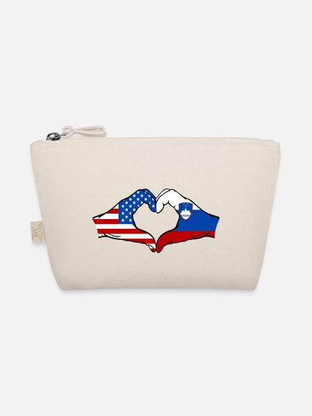 USA Slowenien Flagge Haende Herzform - Bio-Täschchen - Natur - Vorne