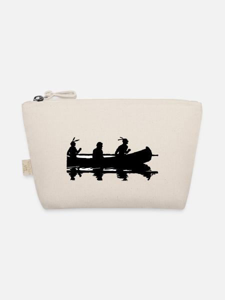 Kanu Indianer Silhouette Geschenkidee Amerika - Bio-Täschchen - Natur - Vorne