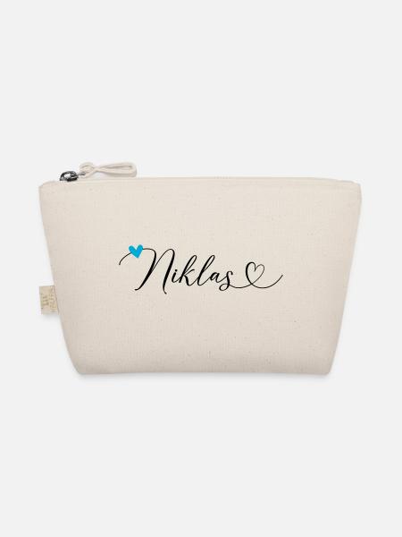 Niklas Name Vorname Kalligrafieherz - Bio-Täschchen - Natur - Vorne