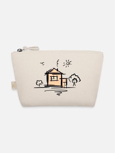 Haus mit Bäumen und Sonne. Zeichnung. Kritzelei. - Bio-Täschchen - Natur - Vorne