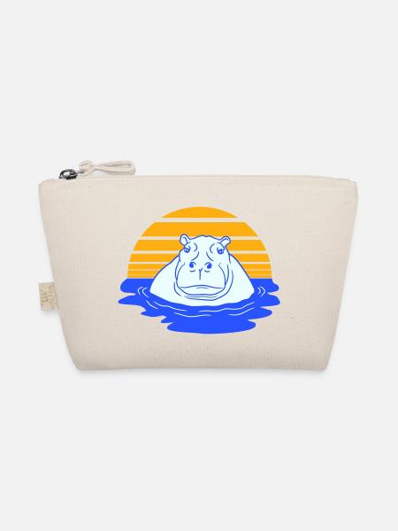 Hippopotamus Swimming Water Sun Cute Comic Cartoon - Organic Pouch - nature - Front