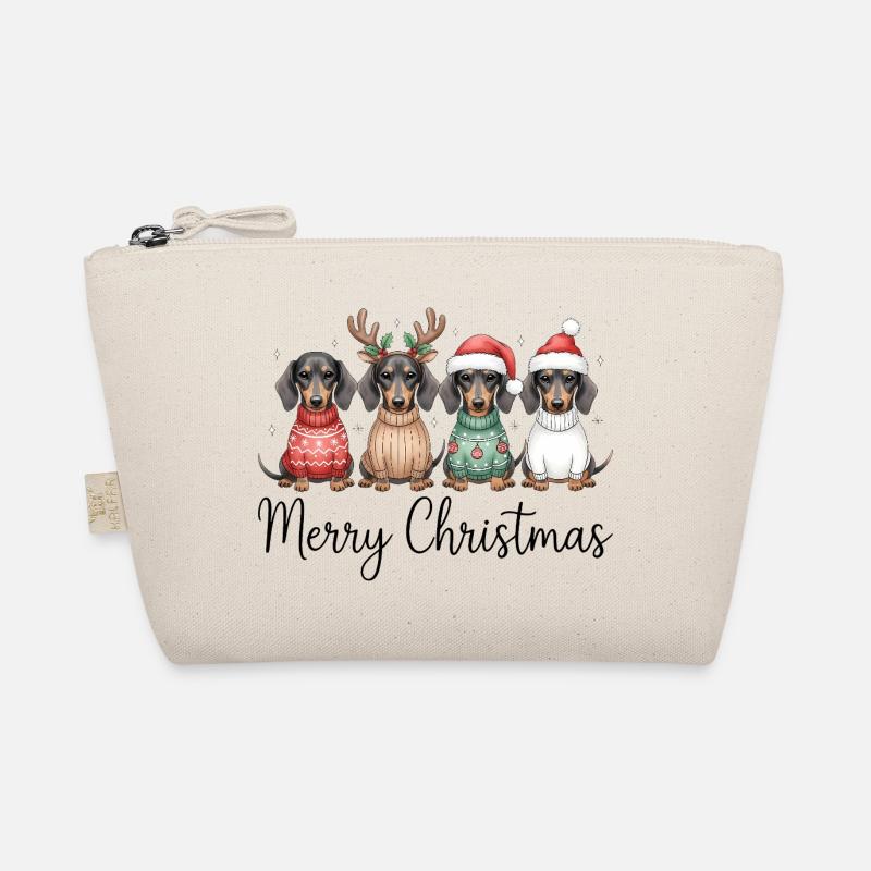 Vier Dackel, Dachshunde in Weihnachtspullover Bio-Täschchen