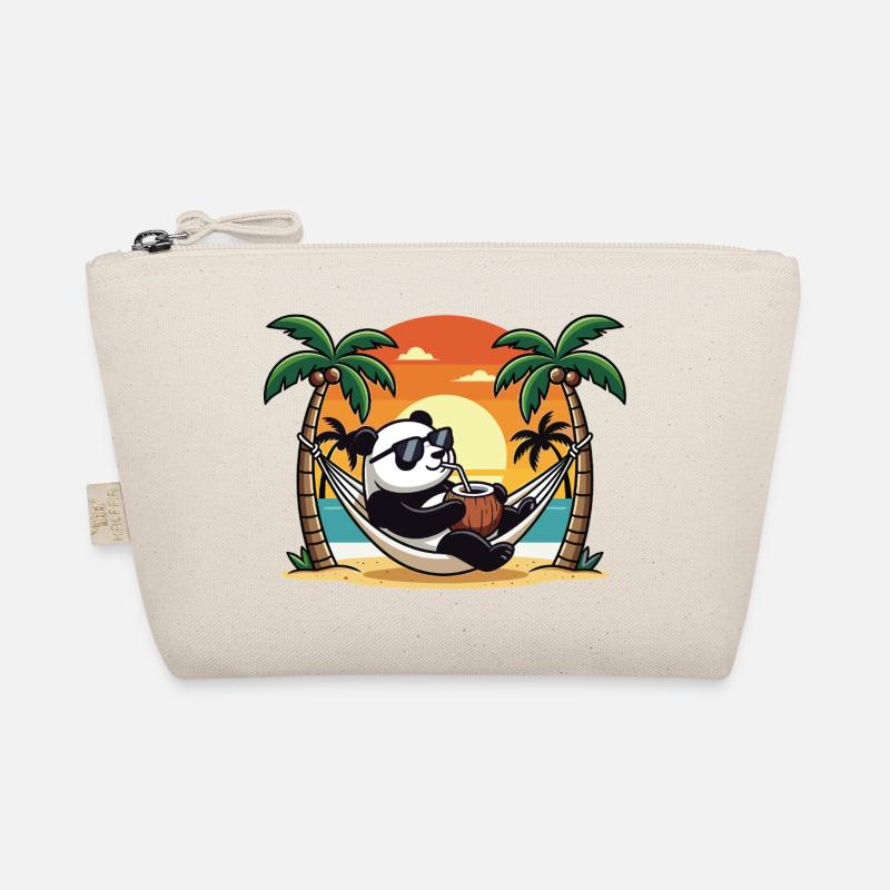 Vacances d’été du panda drôle sur le hamac de la plage Trousse biologique