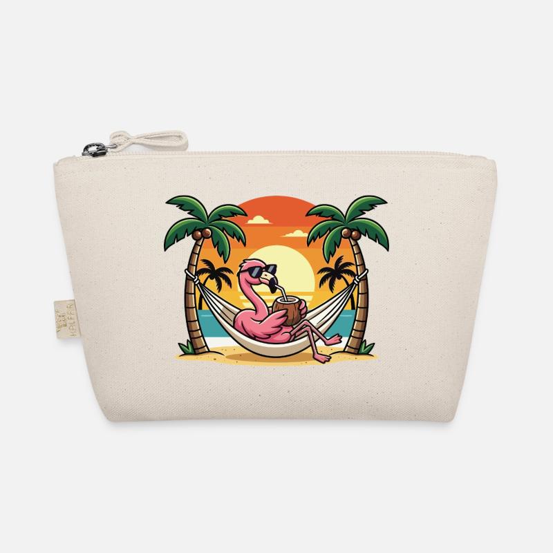 Flamant rose drôle sur le hamac de plage pendant les vacances d’été Trousse biologique