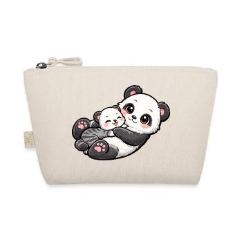 Mom panda bear cuddles with her sweet little one - Organic Pouch - nature - Front