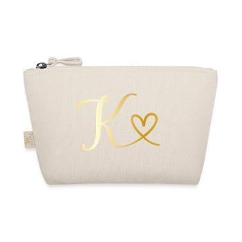 K goldenes Monogramm Buchstabe K mit Herz - Bio-Täschchen - Natur - Vorne