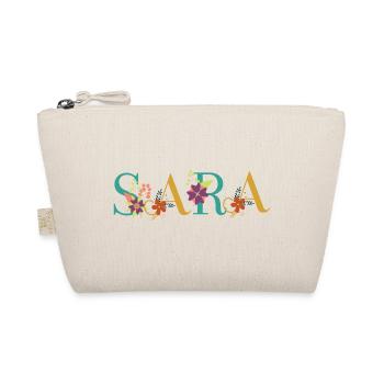 SARA Name Art With Flowers Embroidered - Organic Pouch - nature - Front